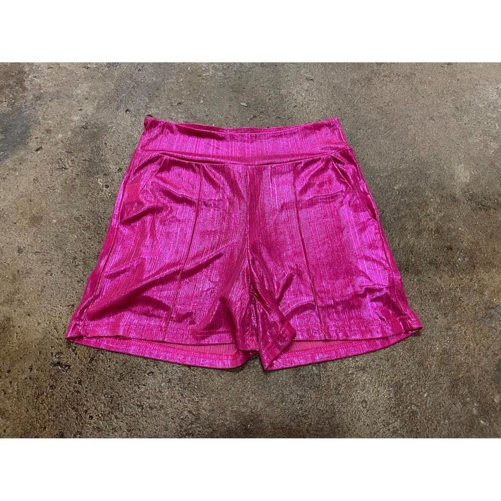 Two 2 Fly Shorts Womens XS Metallic Fuchsia Stretch Flat Front High Rise Pull On
